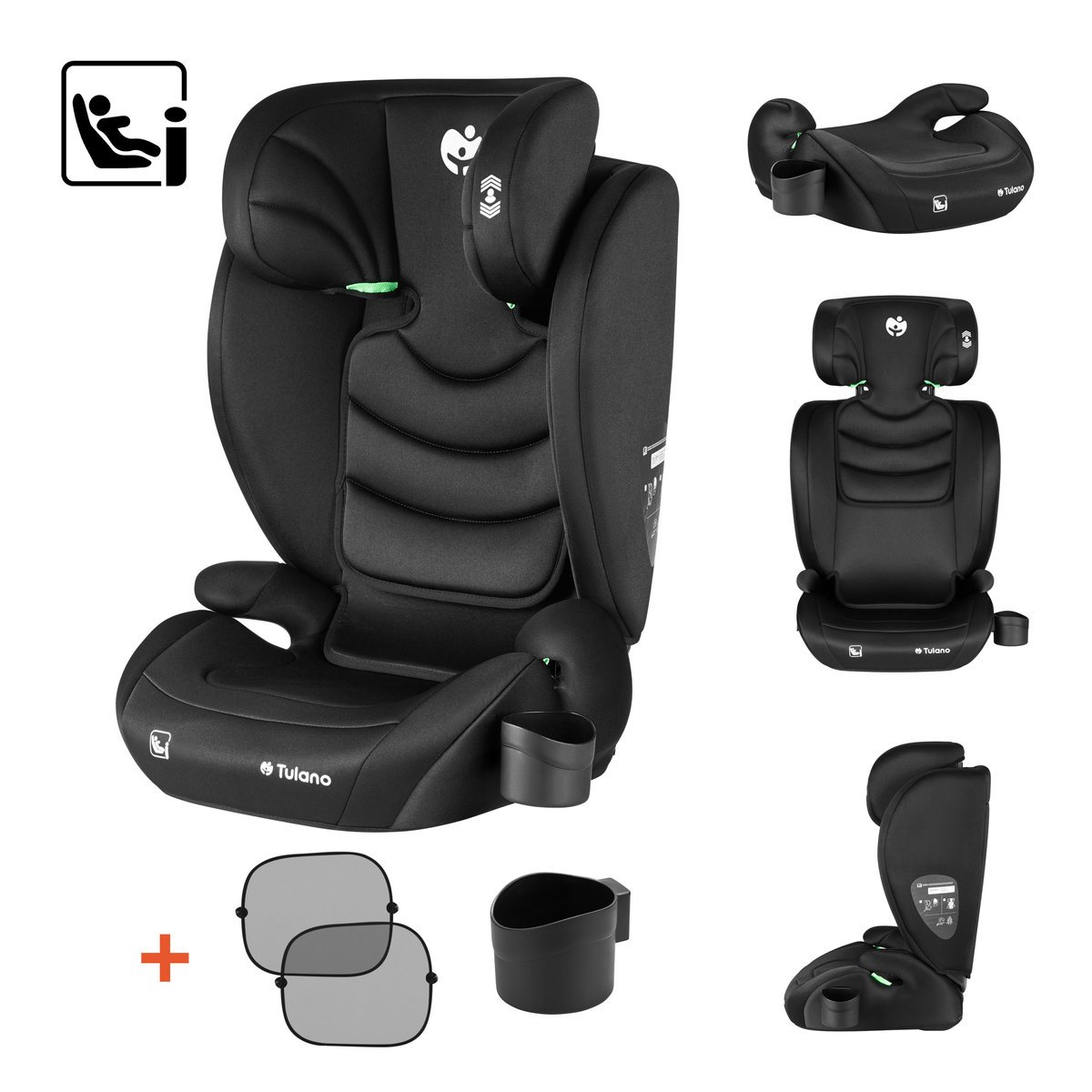 Fotelik samochodowy Tulano Joy 20 Black 100-150cm I-size 3,5-12 lat regulowany zagłówek