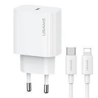 Ładowarki do telefonów - USAMS Ład. siec. 1xUSB-C T65 PD20W PD Fast Charging US-CC226 + kabel USB-C/Lightning US-SJ712 30W biały/white Yi Series OYXLTZ02 - miniaturka - grafika 1