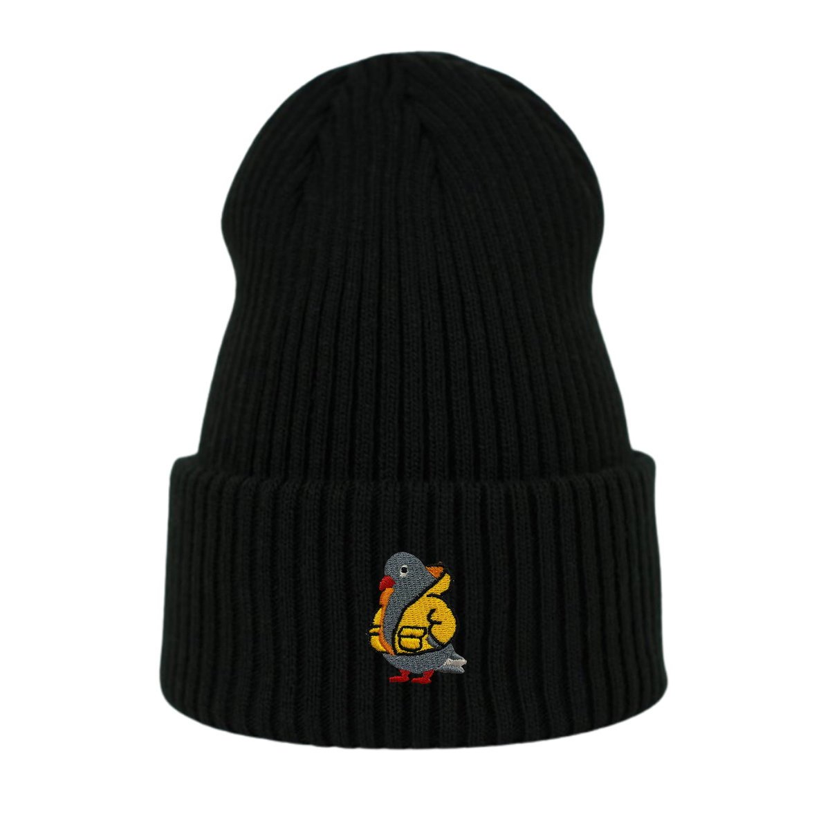 Haftowana czapka beanie - ZIMOWY GOŁĄB - czarna