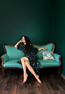 Stroje kąpielowe - KIMONO długie / SUKIENKA kopertowa/ NARZUTKA/ szlafrok zielony print KWITNĄCE MALINY + ważki (100% wiskoza) - miniaturka - grafika 1