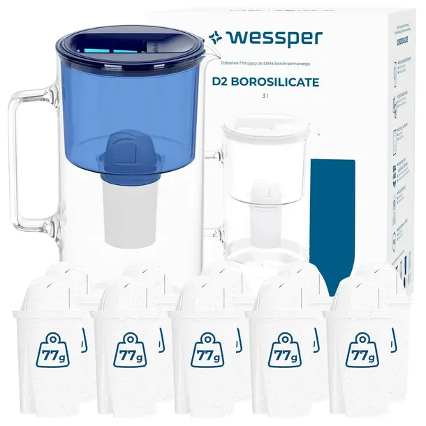 Dzbanek filtrujący szklany Wessper 3l D2 BOROSILICATE + 11x filtr do wody