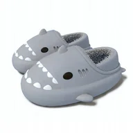 Kapcie damskie - KAPCIE DOMOWE PLUSZOWE REKINY OCIEPLANE LACZKI SHARK 44-45 SZARE - miniaturka - grafika 1