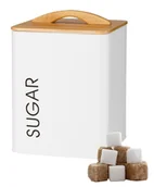 Pojemniki kuchenne - Pojemnik metalowy puszka kwadratowa na cukier MONACO SUGAR CUKIER stal malowana proszkowo biały matowy silikonowa uszczelka bambusowa pokrywa - miniaturka - grafika 1
