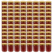 Pojemniki kuchenne - vidaXL vidaXL Szklane słoiki na dżem, złote pokrywki, 96 szt., 230 ml - miniaturka - grafika 1