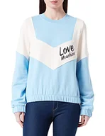 Koszulki i topy damskie - Love Moschino Damska koszulka o regularnym kroju z długim rękawem z kontrastowymi kolorowymi wkładami i włoskim logo, Sky Blue White, rozmiar 38 - miniaturka - grafika 1