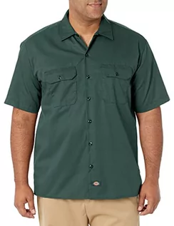 Koszule męskie - Dickies Męska koszula robocza z krótkim rękawem na guziki, Zielony myśliwy, L - grafika 1