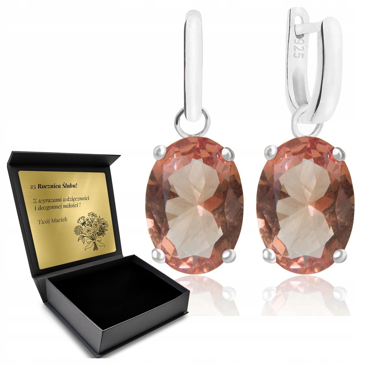 Kolczyki Srebrne 925 Sułtanit Piękna Biżuteria Dla Kobiety + Grawer