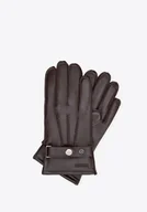 Rękawiczki - Rękawiczki ze skóry naturalnej z dekoracyjnymi przeszyciami brązowe - miniaturka - grafika 1