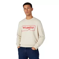 Bluzy męskie - Wrangler Męska bluza z logo Crew Sweater, Peyote Beige, XL, beżowy, XL - miniaturka - grafika 1