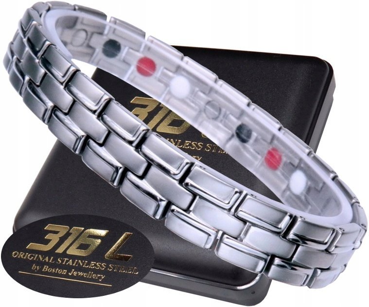 Srebrna Zdrowotna Bransoleta Bransoletka Męska Magnetyczna Mocna Oryginał