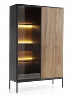 Witryny - Witryna wysoka Tosena z szufladą i oświetleniem Led 104 cm Czarny/Dąb wotan - miniaturka - grafika 1