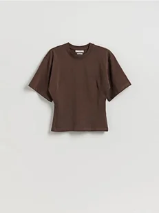 Reserved - Taliowany t-shirt - brązowy - Koszulki i topy damskie - miniaturka - grafika 1