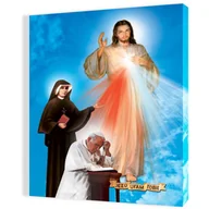 Ikony i obrazy sakralne - Obraz religijny na płótnie Jezus Miłosierny, Papież Święty Jan Paweł II i Święta Siostra Faustyna - miniaturka - grafika 1