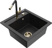 Zlewozmywaki z baterią - Mexen Vito zlewozmywak granitowy 1-komorowy z baterią kuchenną Flora, czarny/srebrny metalik - 6503-73-670401-57-G - miniaturka - grafika 1