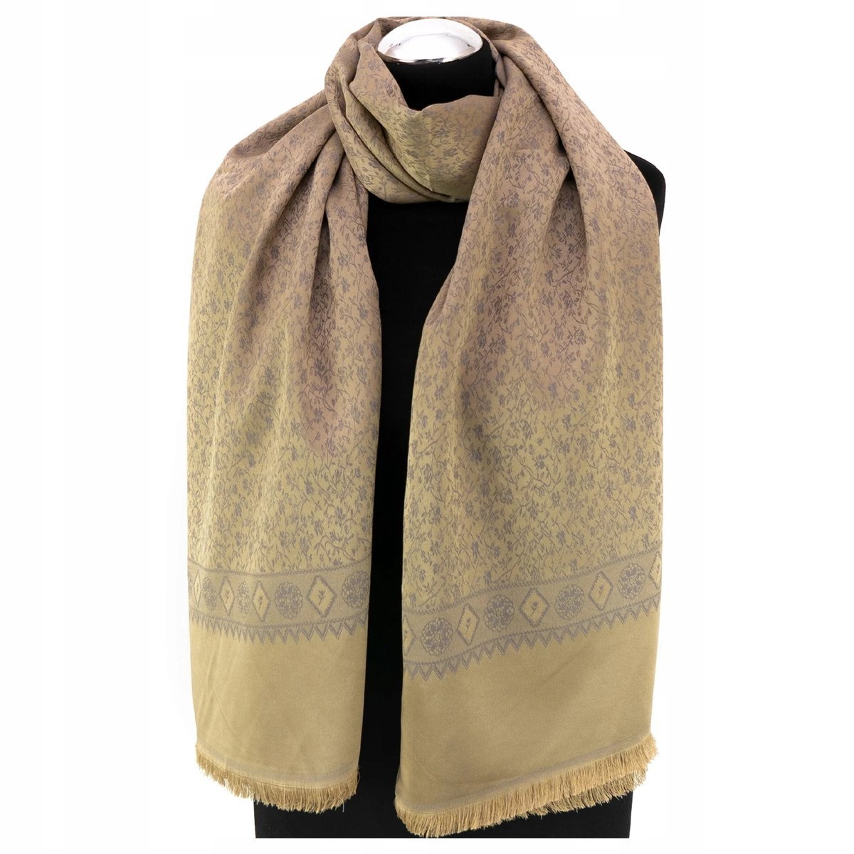 Szal Szalik Chusta Damska Jedwabna Aksamitna Miękka Orientalna Złoty Sułtan