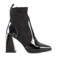 Botki damskie - S. BARSKI Botki Na Trapezowym Obcasie S.BARSKI czarne - miniaturka - grafika 1