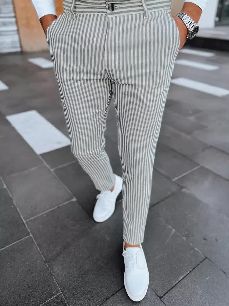 Spodnie męskie chinosy w paski jasnoszare Dstreet UX3984-31