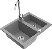 Zlewozmywaki z baterią - Mexen Carlos zlewozmywak granitowy 1,5-komorowy z baterią kuchenną Telma, szary - 6518-71-670200-00 - miniaturka - grafika 1