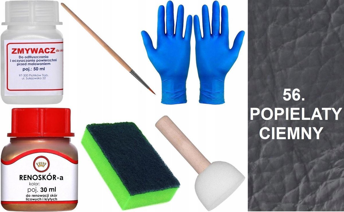 POPIEL CIEMNY 56 Renoskór ZESTAW DO RENOWACJI SKÓRY LICOWEJ Farba + Zmywacz