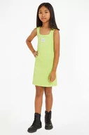 Sukienki i spódniczki dla dziewczynek - Calvin Klein Jeans sukienka dziecięca kolor zielony mini prosta - miniaturka - grafika 1