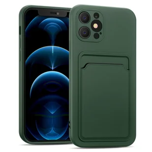 Silikonowe etui ochronne na telefon komórkowy Apple iPhone 12 Pro z kieszenią na kartę Slim Wallet Case, zielone - Etui i futerały do telefonów - miniaturka - grafika 1