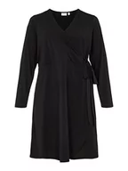 Sukienki - VILA EVOKED BY VILA Damska sukienka Viborneo L/S WRAP Dress/SU/CUR-NOOS, czarna, 52 - miniaturka - grafika 1