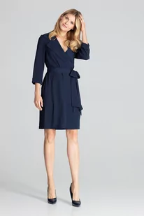 Elegancka SUKIENKA wiązana na boku | z kołnierzykiem | Granatowa M - Sukienki - miniaturka - grafika 1