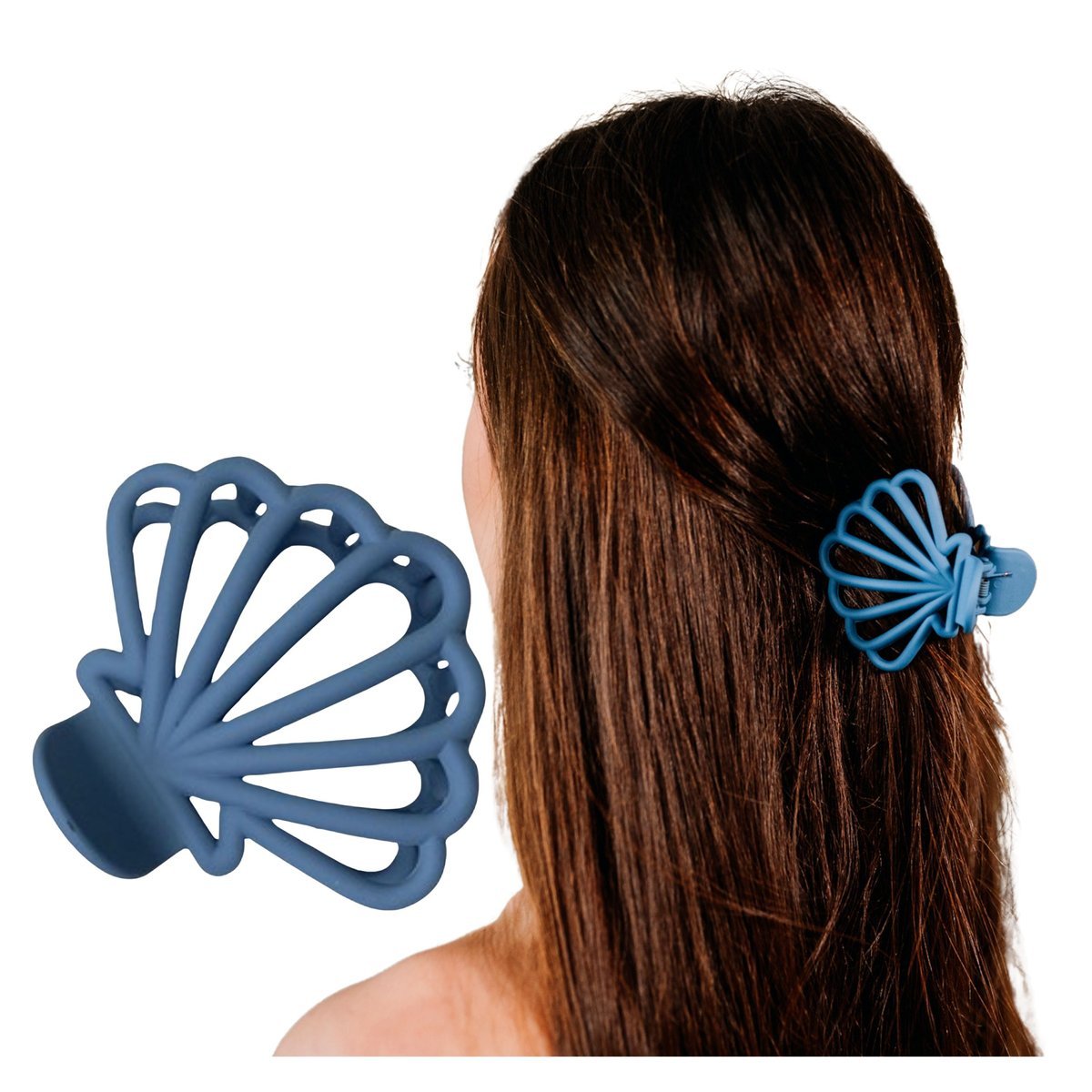 Klamra do Włosów Niebieska Muszelka Spinka Wytrzymała Matowa Lekka Wygodna