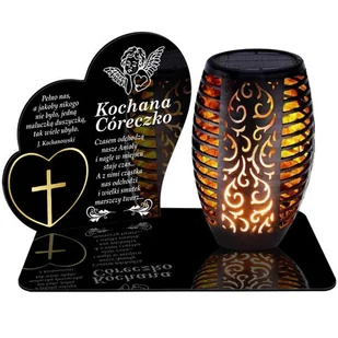 ZNICZ SOLARNY LED WIECZNY PODSTAWKA NA CMENTARZ GRÓB Serce EFEKT PŁOMIENIA DLA CÓRKI - Lampiony i znicze - miniaturka - grafika 1