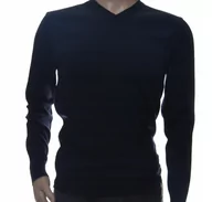 Swetry męskie - Elegancki Klasyczny Sweter Męski Wełniany L Granat - miniaturka - grafika 1