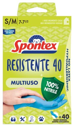 Rękawice jednorazowe Spontex Odporny 40, hipoalergiczne rękawice nitrylowe, 40 sztuk, rozmiar S/M