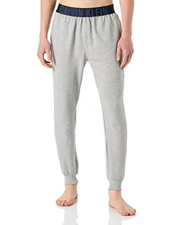 Spodenki męskie - Calvin Klein Męskie spodnie do joggingu piżamy, szary wrzosowy z herbem jeziora niebieski, XL - grafika 1