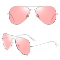 Okulary przeciwsłoneczne - Różowe okulary przeciwsłoneczne pilotki z polaryzacją POL-5926 różowe/srebrne - miniaturka - grafika 1