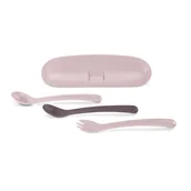 Sztućce dla dzieci - Miniland, Zestaw sztućców ergonomicznych Terra, pudrowy róż - miniaturka - grafika 1