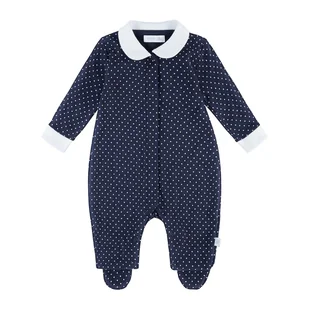 Pajac ze stópkami, granatowy w kropeczki 68 - Pajacyki dla niemowląt - miniaturka - grafika 1
