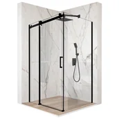 Kabiny prysznicowe - Kabina prysznicowa kwadratowa przesuwne czarna 90x90cm szkło 8mm + powłoka - miniaturka - grafika 1
