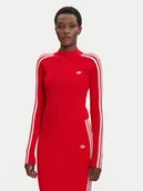Bluzy damskie - adidas Bluza adicolor 3-Stripes JY2598 Czerwony Slim Fit - miniaturka - grafika 1