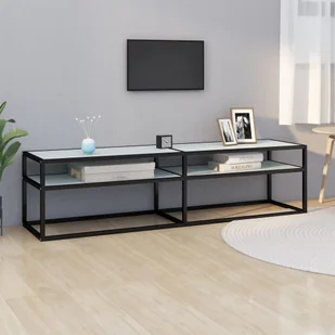 Lumarko Szafka pod TV, biały marmur, 160x40x40,5 cm, szkło hartowane - Szafki RTV - miniaturka - grafika 1