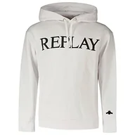 Bluzy męskie - Replay Męska bluza z kapturem, Optical White 001, L - miniaturka - grafika 1