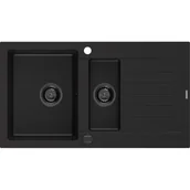 Zlewozmywaki - Mexen Matias zlewozmywak granitowy 1,5-komorowy z ociekaczem 900 x 505 mm, czarny, syfon czarny - miniaturka - grafika 1
