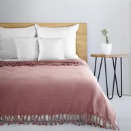 Koce - Koc z frędzlami 150x200 mikrofibra jednolity tłoczony EMMA pudrowy - miniaturka - grafika 1