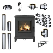 Piece wolnostojące - Piec Żeliwny Wolnostojący KRATKI Koza K11 6kW EKO Zestaw Komin Zewnętrzny - miniaturka - grafika 1