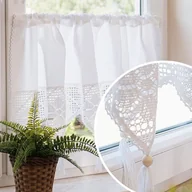 Firany - Bawełniana, biała, ażurowa zazdrostka, wykończona frędzlami z koralikiem, sprzedawana na metry, wysokość: 75 cm - miniaturka - grafika 1