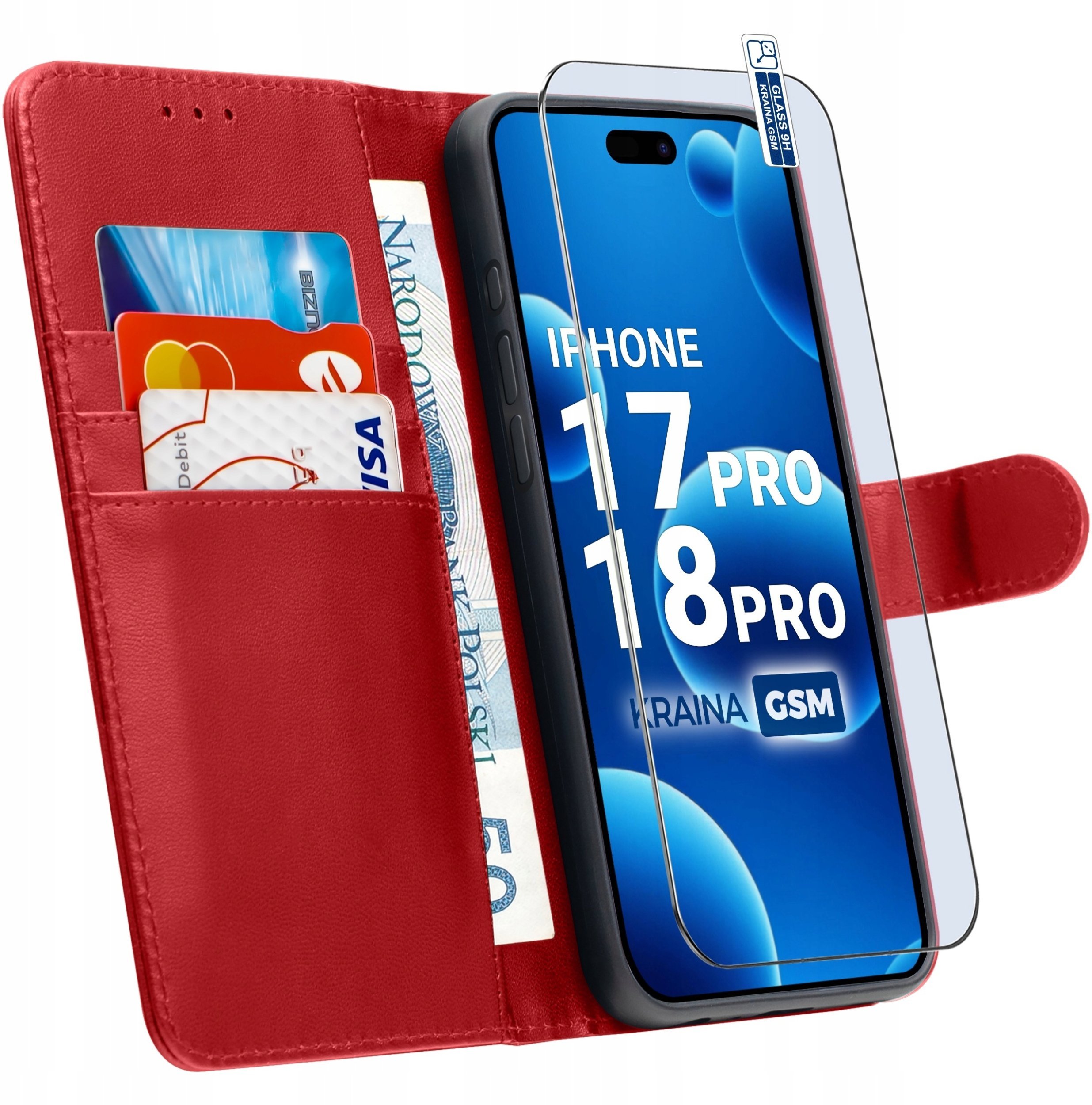 krainaGSM Etui Z Klapką Do Iphone 17 Pro 18 Pro Zamykane Magnetyczne + Szkło 9H