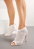 Sandały damskie - Białe Sandały Vices na Szpilce z Ażurową Cholewką Nelathra - miniaturka - grafika 1