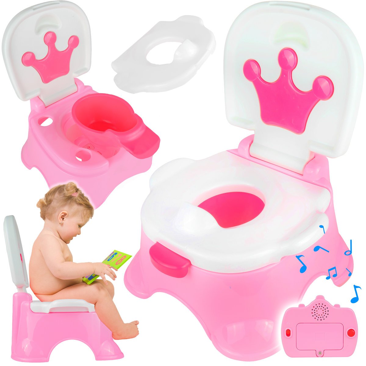 Interaktywny Nocnik z Muzyką Dźwięk Wyjmowany Środek Toaleta dla Dzieci 4w1