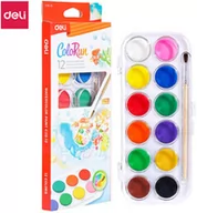 Przybory szkolne - Farby akwarelowe Deli seria ColoRun 12 kolorów + pędzelek - miniaturka - grafika 1