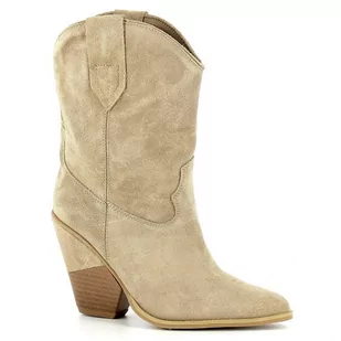 Beżowe zamszowe kowbojki CARINII - Carinii - Botki damskie - miniaturka - grafika 1
