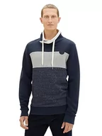 Bluzy męskie - Męska bluza z kapturem TOM TAILOR z blokami kolorów, 10668-niebieski kapitan nieba, XXXL - miniaturka - grafika 1
