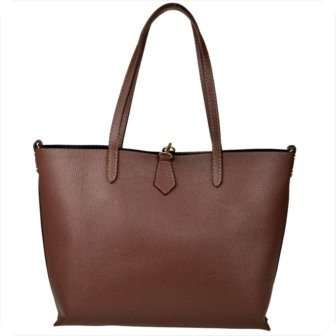 Borse in Pelle Torebka shopper skórzana brąz koniak z kosmetyczką